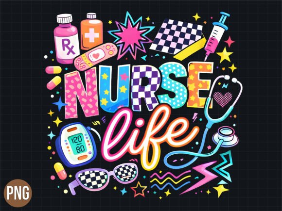 Download Retro 90s Nurse Life Doodle PNG T-SHIRT - Retro Collection