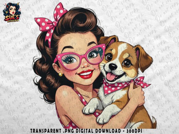 Download Retro Girl &amp; Puppy | Polka Dots - Retro Collection