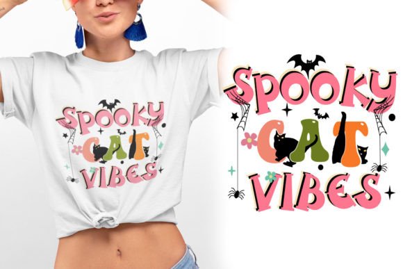 Download Retro Spooky Cat Vibes Typography Tshirt - Retro Collection