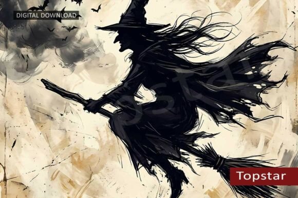 Download Flying Creepy Witch Halloween Retro Art - Retro Collection
