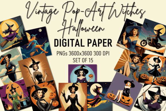 Download Retro Halloween Witch Digital Paper Set - Retro Collection