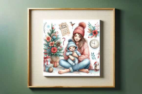 Download Watercolor Mom and Baby Christmas Theme - Theme Collection