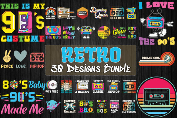 Download Retro 80s 90s Bundle SVG 30 Designs - Retro Collection