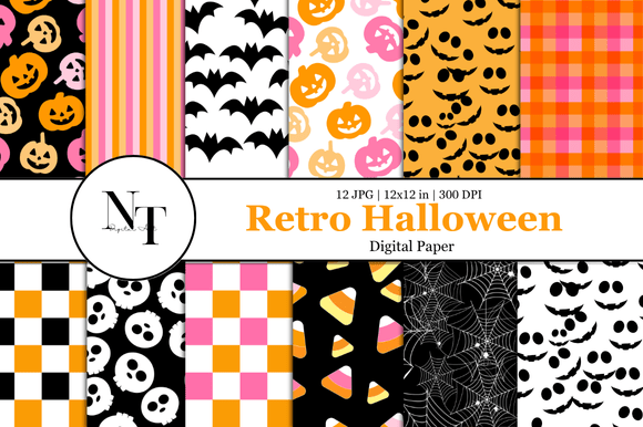 Download Retro Halloween Digital Paper Pattern - Retro Collection